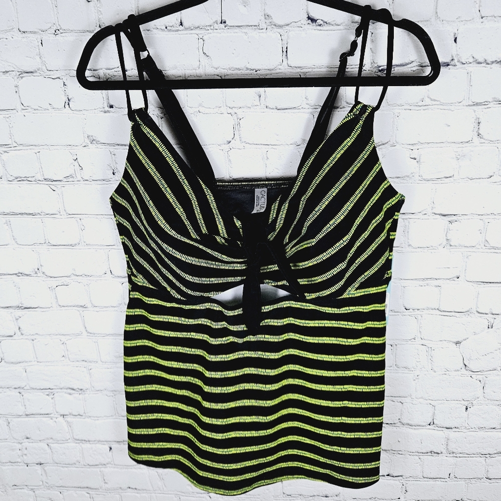 CACTUS | striped bow detail under-bust cutout tankini swim bathing suit top